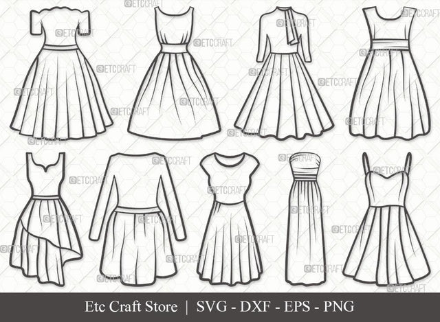 Dress Outline SVG Cut File | Women's Dresses Svg | Dresses Svg | Gown Svg | Long Gown Svg | Prom Dress Svg | Wedding Dress Svg | Dress Svg Bundle SVG ETC Craft 