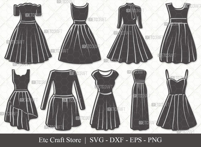 Dress Silhouette SVG Cut File | Women's Dresses Svg | Dresses Svg | Gown Svg | Long Gown Svg | Prom Dress Svg | Wedding Dress Svg | Dress Svg Bundle SVG ETC Craft 