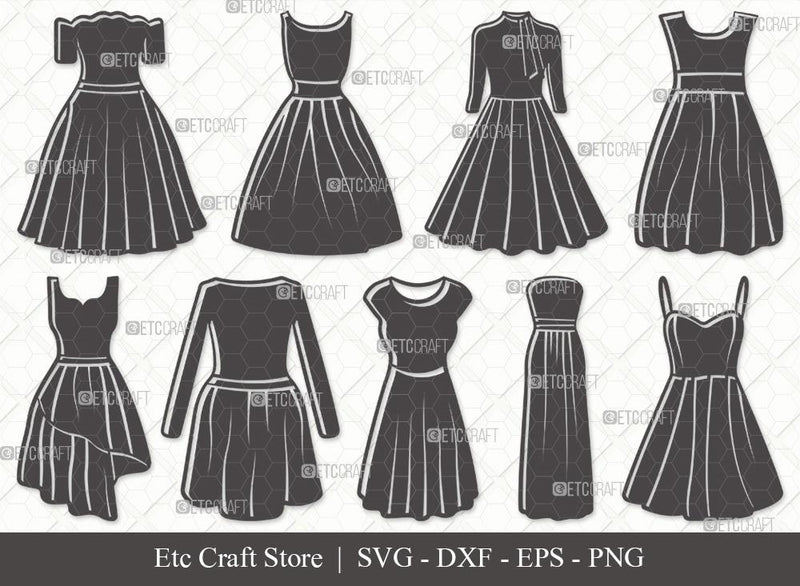 Dress Silhouette SVG Cut File | Women's Dresses Svg | Dresses Svg | Gown Svg | Long Gown Svg | Prom Dress Svg | Wedding Dress Svg | Dress Svg Bundle SVG ETC Craft 
