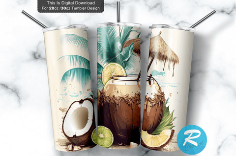 Drink Coconut Beach 20 oz / 30 oz Tumbler PNG Sublimation Regulrcrative 