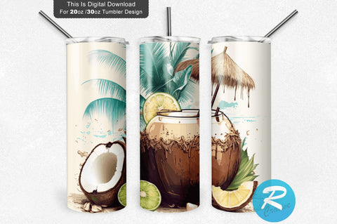 Drink Coconut Beach 20 oz / 30 oz Tumbler PNG Sublimation Regulrcrative 