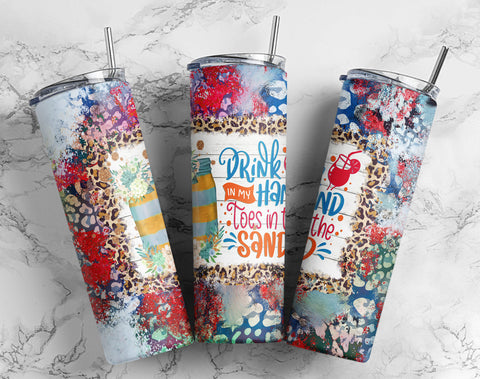 Drink In My Hand Toes In The Sand Tumbler Png,Summer Sublimation Design,Summer Fruits, tumbler PNG Sublimation CaldwellArt 