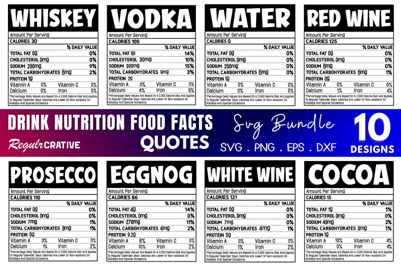 Drink Nutrition Food Facts SVG Bundle SVG Regulrcrative 