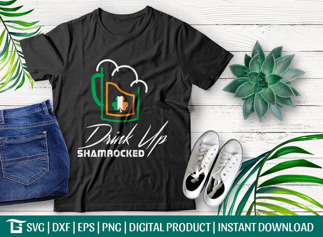 Drink Up Shamrocked Svg Cut File, Champagne Svg, Saint Patricks Day Svg, Shamrocked Svg, St Patrick's Day Svg, Tshirt Design SVG ETC Craft 