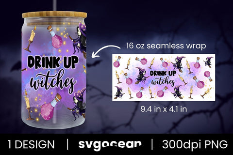 Drink Up Witches Can Glass PNG Sublimation SvgOcean 