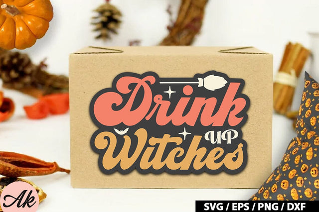 Drink up witches Retro Stickers SVG akazaddesign 