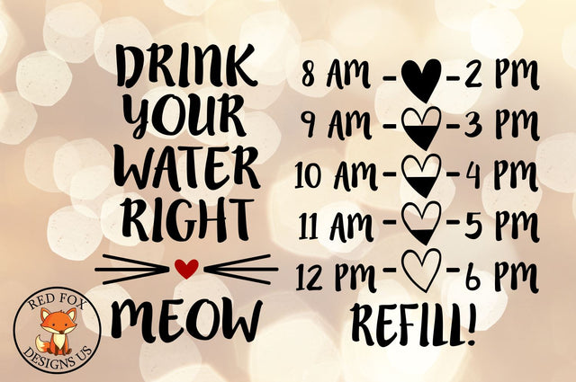 Drink your water right Meow, Water, Bottle, Tracker SVG File SVG RedFoxDesignsUS 