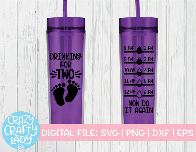 Drinking for Two | Water Bottle Tracker SVG Cut File SVG Crazy Crafty Lady Co. 
