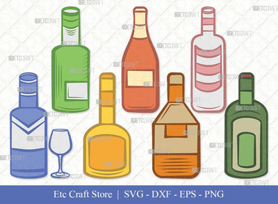 Drinks Bottle Clipart SVG Cut File | Beer Bottle Svg | Alcohol Bottle Svg | Wine Bottle Svg | Bundle | Eps | Dxf | Png SVG ETC Craft 