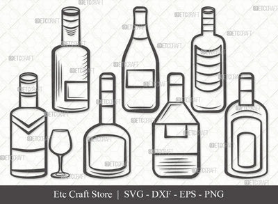Drinks Bottle Outline SVG Cut File | Beer Bottle Svg | Alcohol Bottle Svg | Wine Bottle Svg | Bundle | Eps | Dxf | Png SVG ETC Craft 