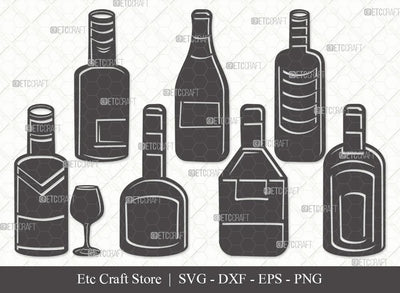 Drinks Bottle Silhouette SVG Cut File | Beer Bottle Svg | Alcohol Bottle Svg | Wine Bottle Svg | Bundle | Eps | Dxf | Png SVG ETC Craft 