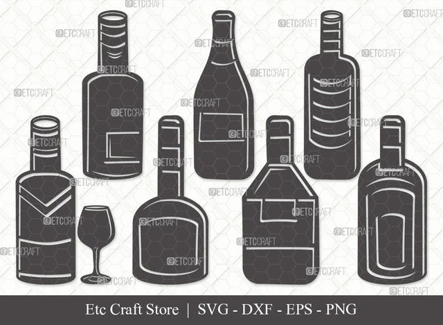 Drinks Bottle Silhouette SVG Cut File | Beer Bottle Svg | Alcohol Bottle Svg | Wine Bottle Svg | Bundle | Eps | Dxf | Png SVG ETC Craft 