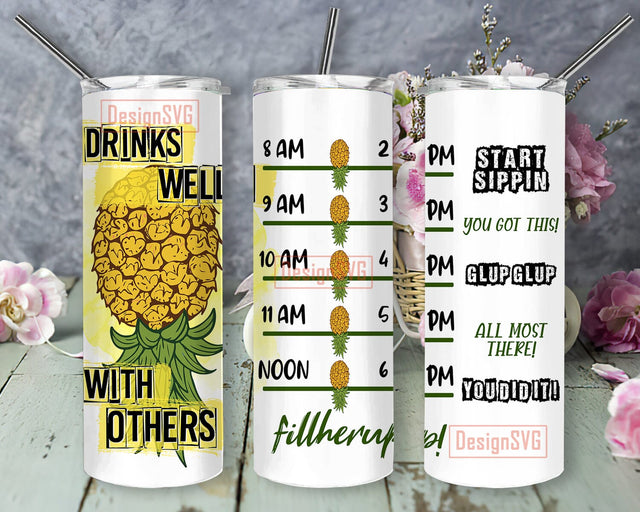 Drinks Well With Others Pineapple Design Png, Pineapple 20oz Skinny Tumbler, Pineapple Water Tumbler Png, Pineapple Sublimation Design, Instant Download Sublimation DesignSVG 