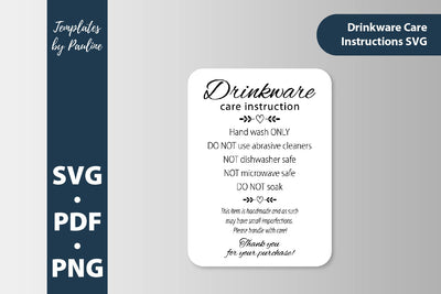 Drinkware care instruction cards. Disclaimer care card SVG sticker SVG Templates by Pauline 