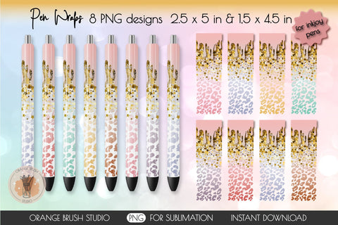 Dripping Leopard Glitter Pen Wraps Bundle For Epoxy Pens Sublimation OrangeBrushStudio 