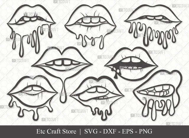 Dripping Lips Outline SVG Cut File | Women Lips Svg | Sexy Lips Svg | Kiss Lips Svg | Bundle | Eps | Dxf | Png SVG ETC Craft 