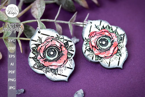 Dripping Rose With Eyeball Earrings SVG For Glowforge Earrings Halloween Eyeball SVG For Laser Earrings Eyeball Rose svg For Earrings SVG SVG Diva Watts Designs 