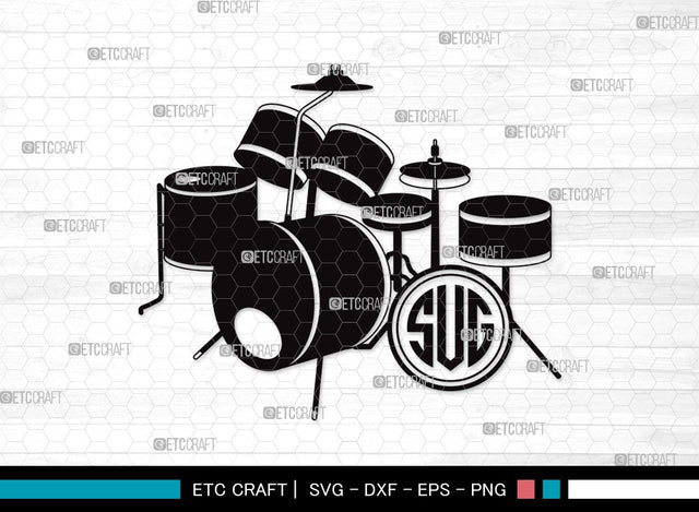 Drum Set Circle Monogram SVG | Music Svg | Musical Instrument Svg | Drummer Svg | Rock Svg | Drum Set Clipart SVG ETC Craft 