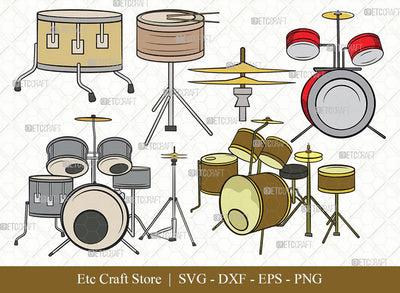 Drum Set Clipart SVG Cut File | Music Svg | Musical Instrument Svg | Drummer Svg | Rock Svg | Bundle | Eps | Dxf | Png SVG ETC Craft 
