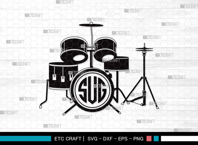 Drum Set Monogram SVG | Music Svg | Musical Instrument Svg | Drummer Svg | Rock Svg | Drum Set Clipart SVG ETC Craft 