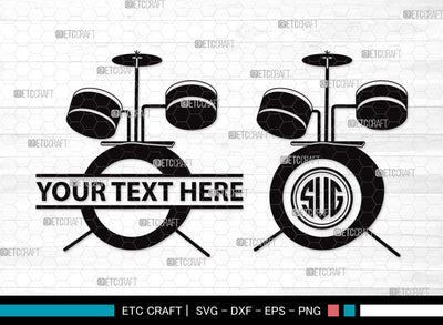 Drum Set Monogram SVG | Music Svg | Musical Instrument Svg | Drummer Svg | Rock Svg | Drum Set Clipart SVG ETC Craft 