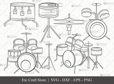 Drum Set Outline SVG Cut File | Music Svg | Musical Instrument Svg | Drummer Svg | Rock Svg | Bundle | Eps | Dxf | Png SVG ETC Craft 