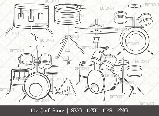 Drum Set Outline SVG Cut File | Music Svg | Musical Instrument Svg | Drummer Svg | Rock Svg | Bundle | Eps | Dxf | Png SVG ETC Craft 