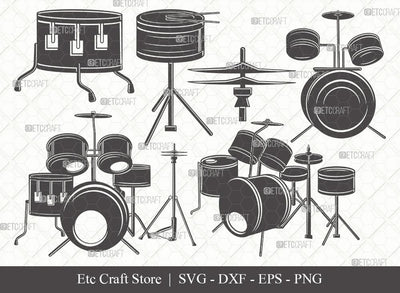 Drum Set Silhouette SVG Cut File | Music Svg | Musical Instrument Svg | Drummer Svg | Rock Svg | Bundle | Eps | Dxf | Png SVG ETC Craft 