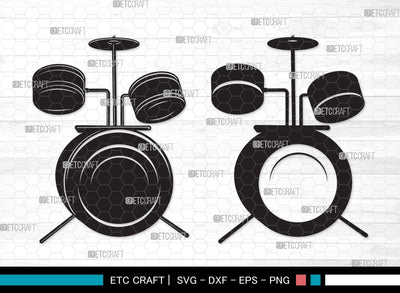 Drum Set SVG | Music Svg | Musical Instrument Svg | Drummer Svg | Rock Svg | Drum Set silhouette SVG ETC Craft 