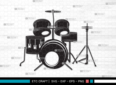 Drum Set SVG | Music Svg | Musical Instrument Svg | Drummer Svg | Rock Svg | Drum Set silhouette SVG ETC Craft 