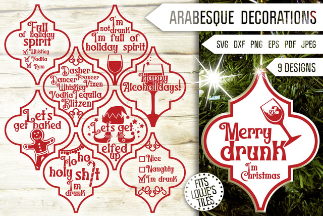Drunk Christmas Svg Bundle. Funny Arabesque Tile Svg Bundle. Arabesque Ornaments Svg. Lowe's Satori Tile. Drinking, Alcoholidays Dxf Eps Png SVG Mint And Beer Creations 