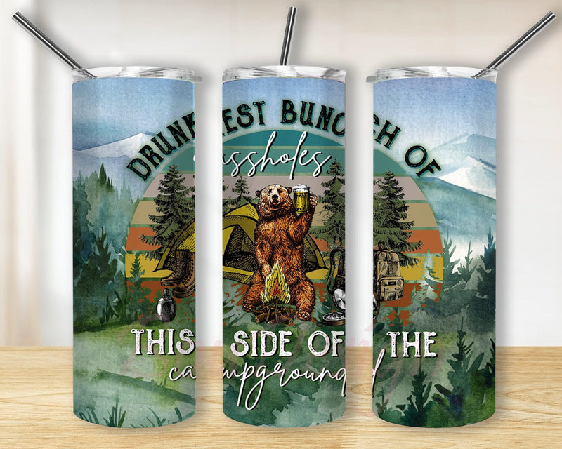 Drunkest Bunch of Assholes Tumbler Design, Campground 20oz Skinny Tumbler, Forest Tumbler Wrap, Camping Sublimation Design, Digital Download Sublimation BouDesign 