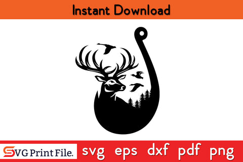 Duck Deer And Hook In Hunting Fishing SVG PNG Cut File SVG SVG Print File 