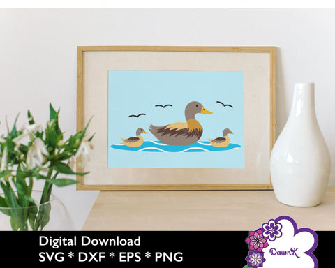 Duck Family SVG with Water and Birds SVG DawnKDesigns 