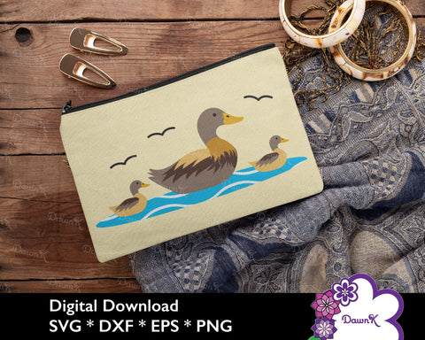 Duck Family SVG with Water and Birds SVG DawnKDesigns 