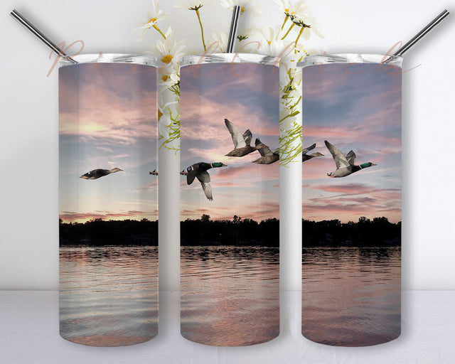 Duck Hunting Sublimation Design, Duck Hunting Flying 20 oz Skinny Tumbler Designs Sublimation PixelChick 