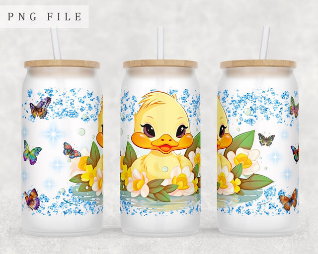 Duckling Libbey Glass Can Wrap, 16oz Glass Can Sublimation Design, Little Duck Glass Can PNG File Sublimation HappyDesignStudio 