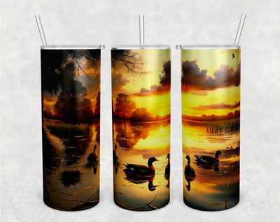 Ducks At Sunset Tumbler Wrap, 20 Oz Skinny Tumbler Sublimation Design, Ducks Tumbler PNG Sublimation HappyDesignStudio 