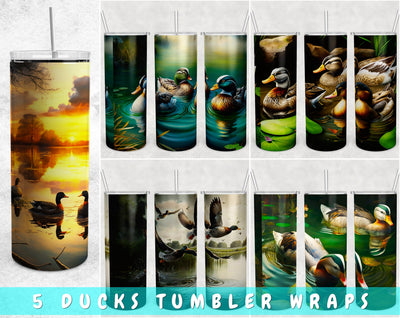 Ducks Tumbler Wraps Bundle, 20 Oz Skinny Tumbler Duck Sublimation Designs, Duck Hunting PNG, 5 Designs Sublimation HappyDesignStudio 