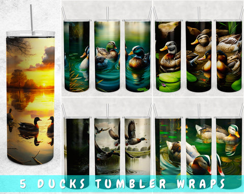 Ducks Tumbler Wraps Bundle, 20 Oz Skinny Tumbler Duck Sublimation Designs, Duck Hunting PNG, 5 Designs Sublimation HappyDesignStudio 