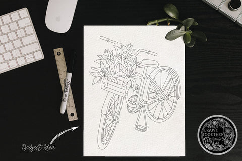 Dutch Bike with lilies in basket - Single line for Foil Quill | Digi Stamp | illustrations - Bundle Sketch DESIGN DrawnTogether with love 