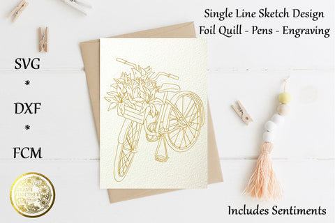 Dutch Bike with lilies in basket - Single line for Foil Quill | Digi Stamp | illustrations - Bundle Sketch DESIGN DrawnTogether with love 