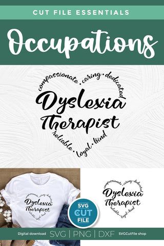 Dyslexia Therapist svg, dyslexia svg, dyslexic svg, therapy, heart word, word art, awareness, occupation, CET CDT LDT, licensed, svg dxf png SVG SVG Cut File 