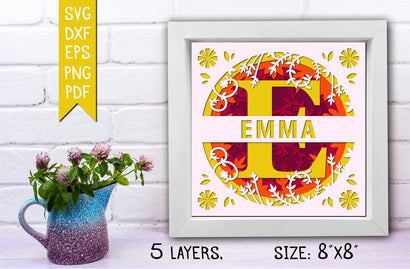 “D” 3D Flower Split Monogram Shadow Box - So Fontsy