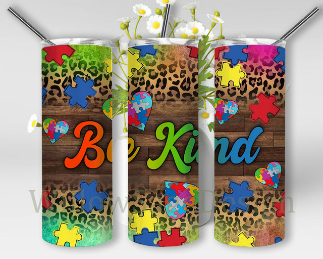 e Kind Autism Tumbler Design, Autism Awareness 20oz Skinny Tumbler, Puzzle Heart Tumbler Png, Leopard Tumbler Wrap, Western Autism Tumbler Template, Instant Download Sublimation WillowSageDesign 