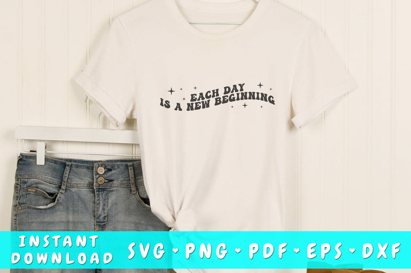 Each day is a new beginning wavy SVG, Groovy motivational quote SVG SVG HappyDesignStudio 