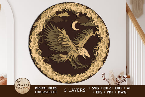 Eagle - 4th of JULY Multilayer Laser Cut Files, Mandala, Round Sign SVG, 3D Designs SVG LaserCutano 