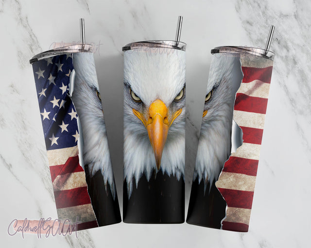 Eagle American Flag Wood 20oz Skinny Tumbler Sublimation Designs for Straight/Tapered Tumbler Design - PNG Digital download Sublimation CaldwellArt 