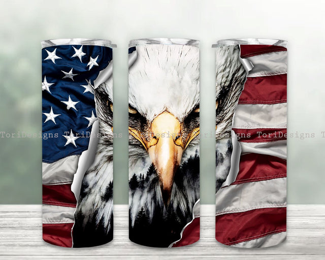 Eagle American Flag Wood 20oz Skinny Tumbler Sublimation Designs Sublimation ToriDesigns 