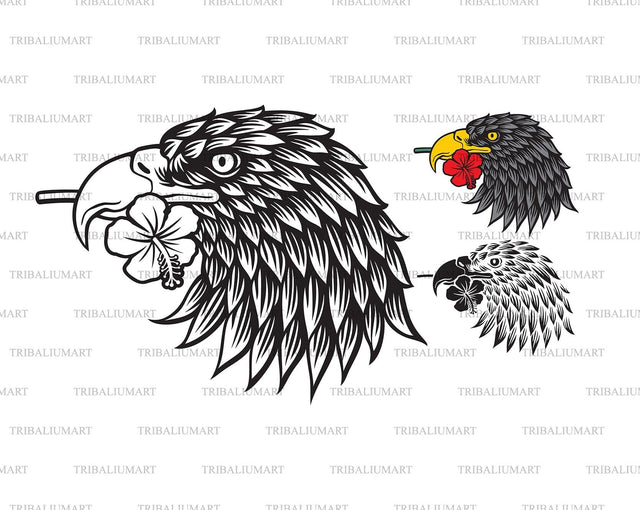 Eagle Head with Hibiscus Flower in its Beak SVG TribaliumArtSF 